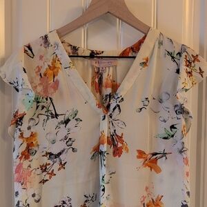 Philosophy Women's Floral V-Neck Blouse - Cream and Orange